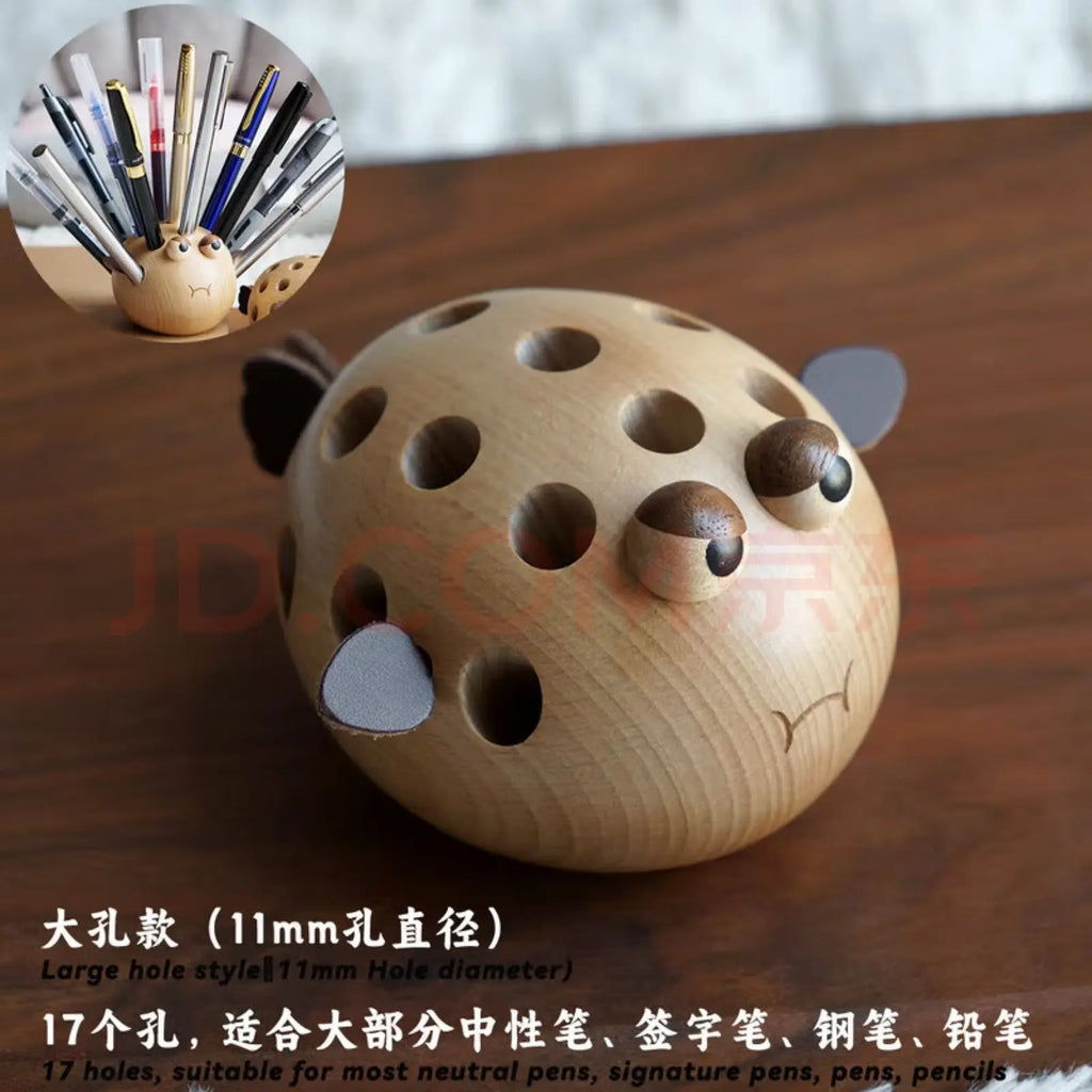 Pufferfish Solid Wood Children's Pen Holder Storage and Organization Desk Decoration Cartoon Cute Student Oasis Select Blowfish pen holder