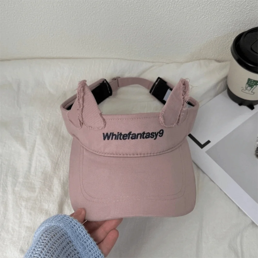 Fashion Lightweight Cat Ears Baseball Cap Cute Ear Solid Color Sun Visor Letter Embroidered Adjustable Sun Hat Summer Oasis Select Pink