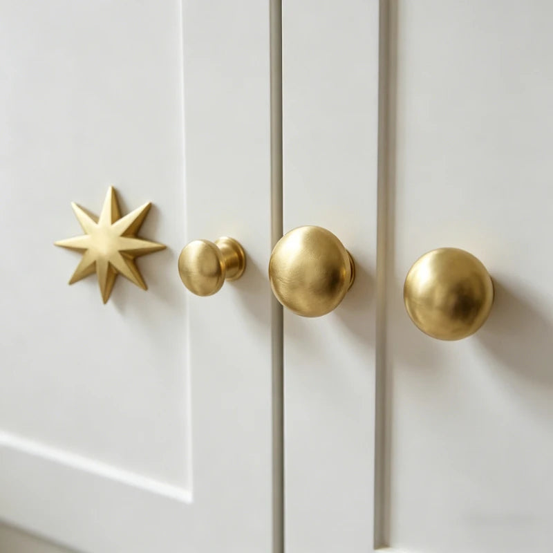 Brass Furniture Golden Polka Dot Door Solid Pure Copper Light Luxury French Wardrobe Door Copper Drawer Cabinet Handle Oasis Select
