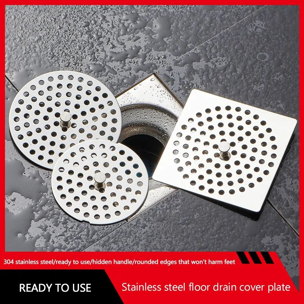 Durable Stainless Steel Floor Drain Net Cover Round Square Shape with Handle Hair Filter Drainage Grille Oasis Select
