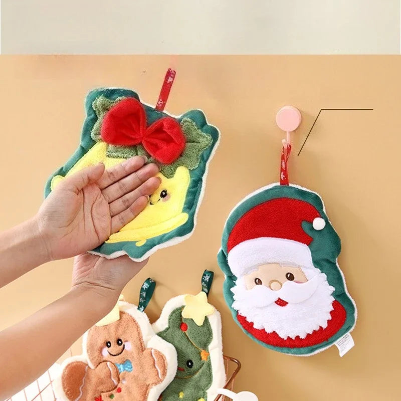 Christmas Festive Kitchen Towel Set For Holiday Decor Super Absorbent Snowman And Tree Print Hanging Hand Towel For Bathroom Oasis Select