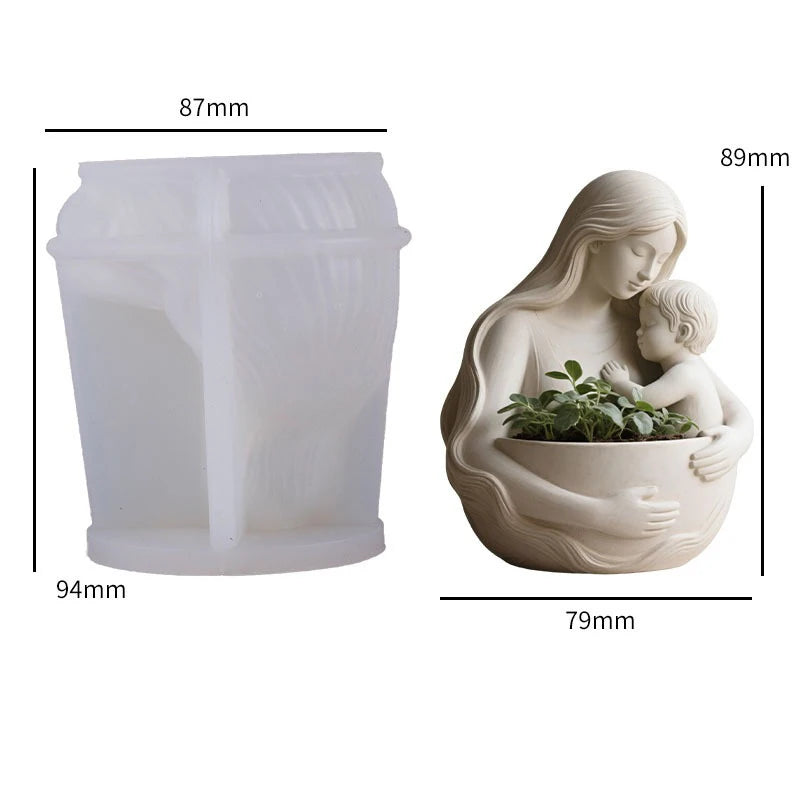 Mother Embraces Child Candle Cup Silicone Mold DIY Plant Small Flower Pot Gypsum Ceramic Mold Oasis Select White