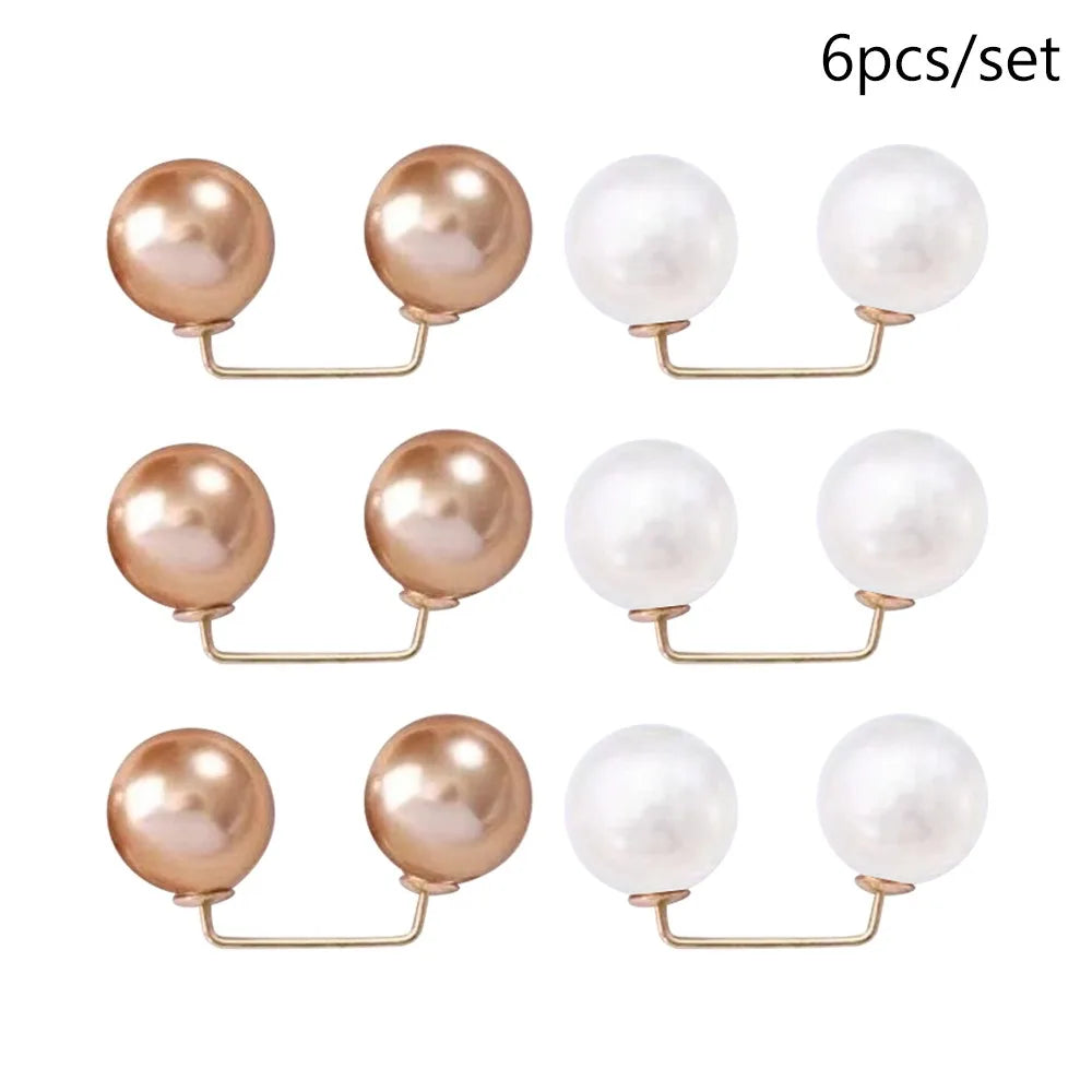 3/6/8PCS Double Head Pin Pearl Brooch Adjustable Collar Clip DIY Sewing Waist Fastening Pins Non-Slip Multi-Purpose Oasis Select Style 2