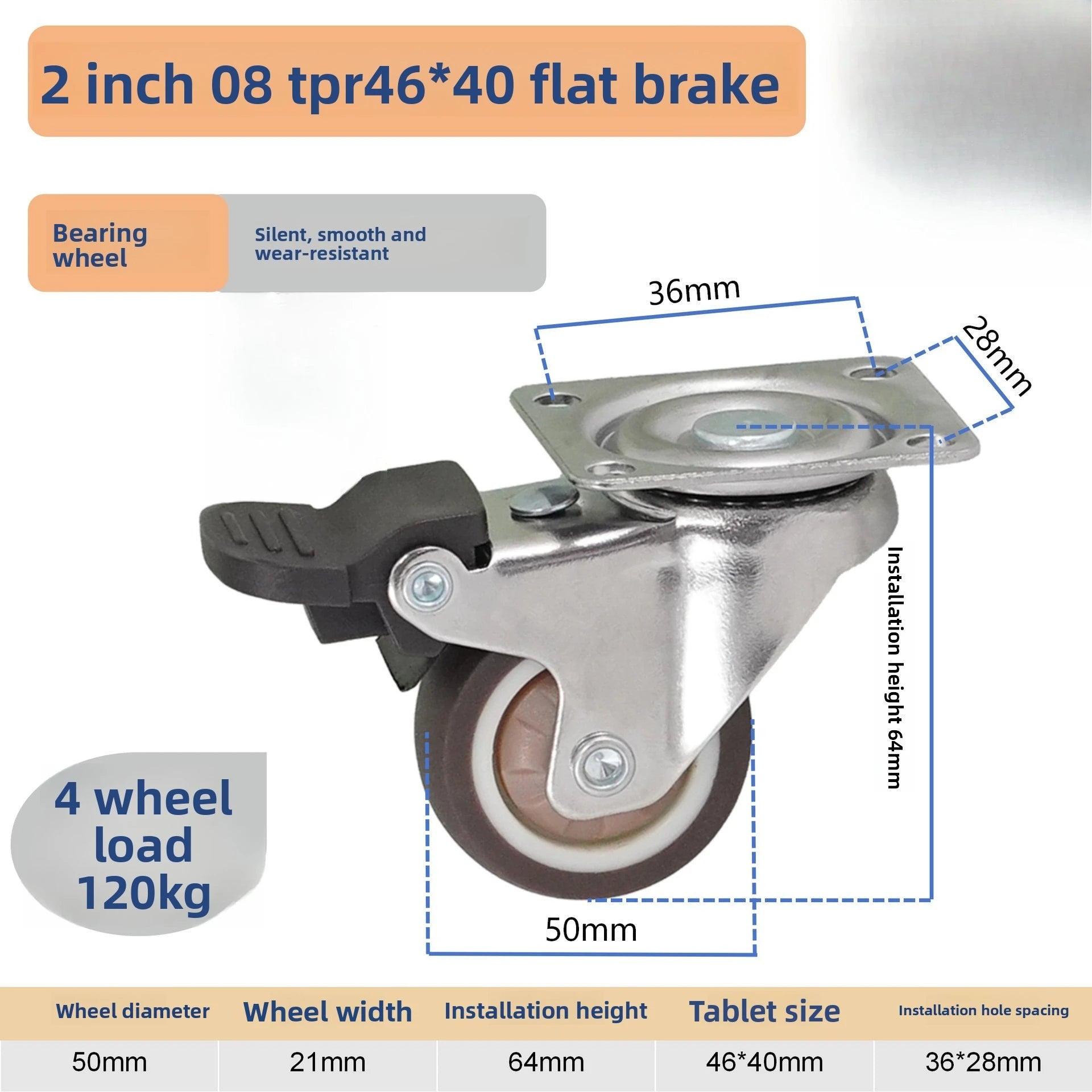 4pcs Universal Swivel Casters Heavy Duty Furniture Wheel Castor Silent Trolley Wheels for Table Chair Sofa with Safety Brake Oasis Select 2 inch 4pcs 1