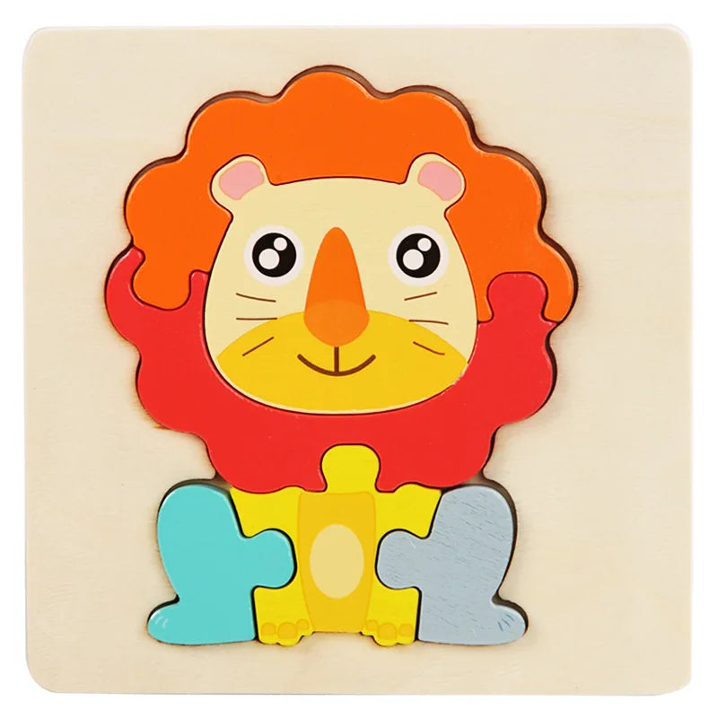 Wooden Puzzle Montessori Animals Carton Colorful Learning Education Toys Tangram Jigzaw Cognitive Wood For Children Kids Gift Oasis Select lion