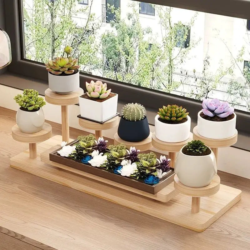 Solid Wood Stepped Display Rack – Plants, Decor & Cosmetics