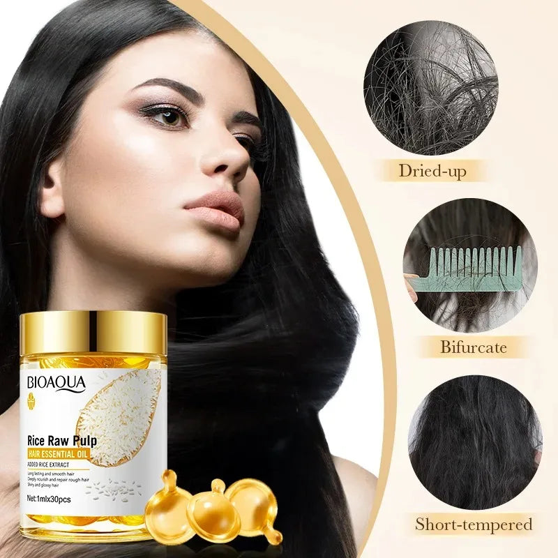 SADOER Rice Puree Hair Oil Capsules – 30 Capsules | Frizz Control Hair Oil Capsules Oasis Select