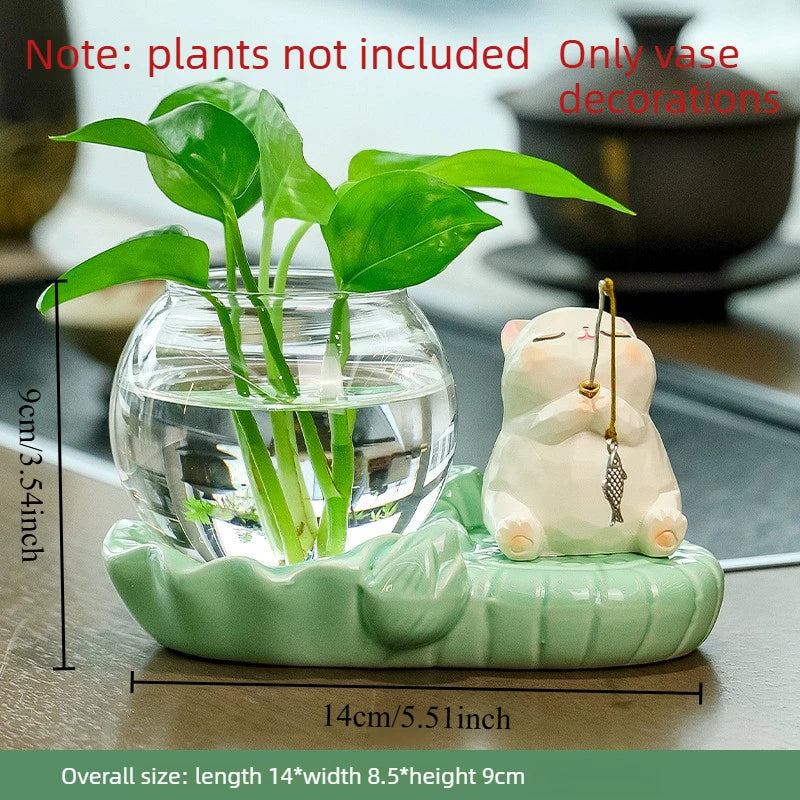 Lovely Animal Shaped Hydroponic Vase Panda & Fortune Frog Ornament Creative Desktop Decor for Home & Festival Gift Oasis Select Cat