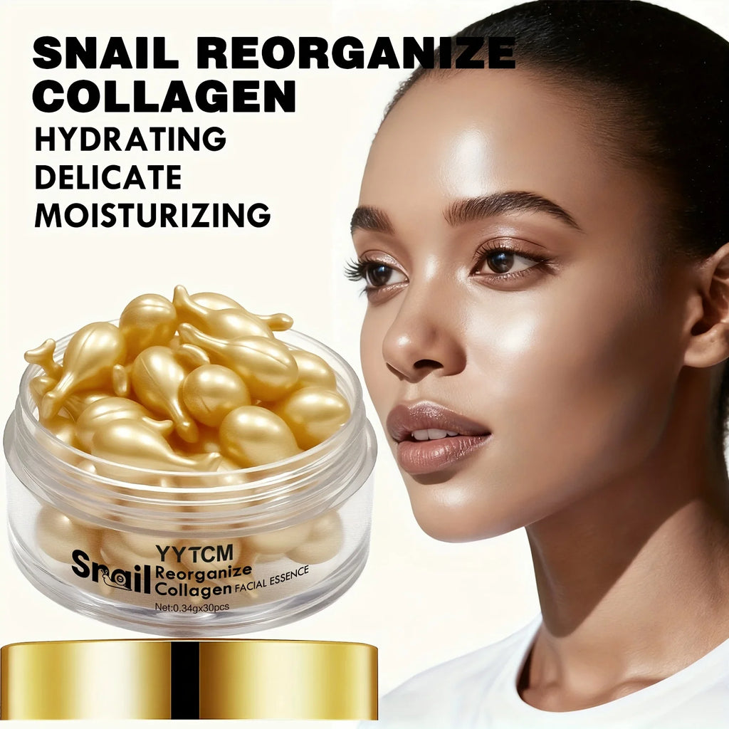 Snail Recombinant Collagen Essence Capsules, Moisturizing and Firming Essence, Smooths Skin, Contains Squalane, Fullerene, Ginseng Extract, Deep Hydration (0.34Gx30 Capsules)/Bottle-1 Bottle Oasis Select