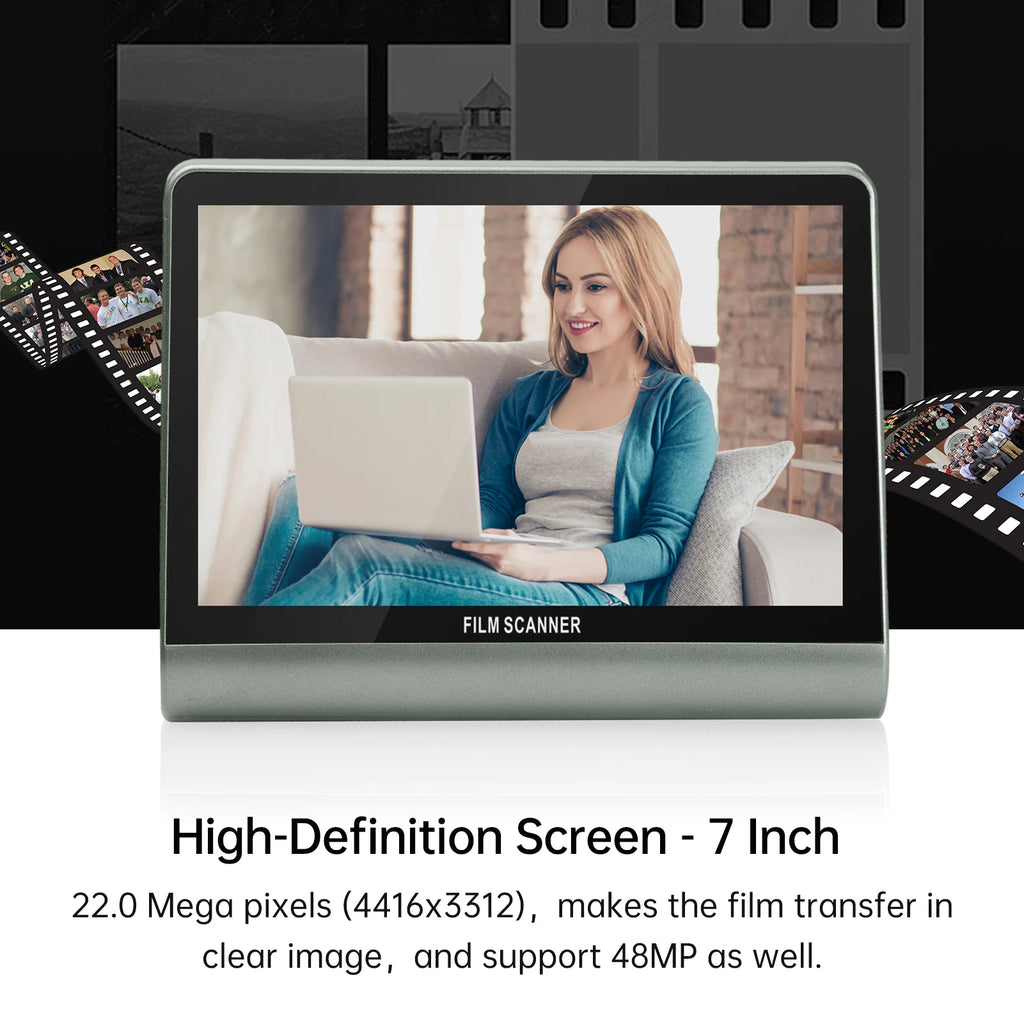 Bisofice 7'' LCD Screen Film Slide Scanner for 135 Film 126KPK /110 Film/Super8/ Monochrome/Slide to Digital JPEG Photos 16GB Oasis Select