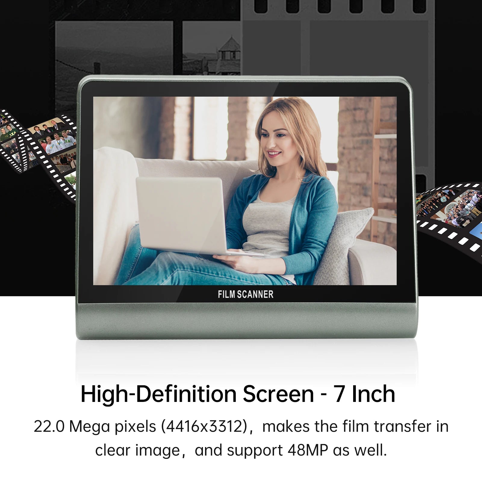 Bisofice 7'' LCD Screen Film Slide Scanner for 135 Film 126KPK /110 Film/Super8/ Monochrome/Slide to Digital JPEG Photos 16GB Oasis Select