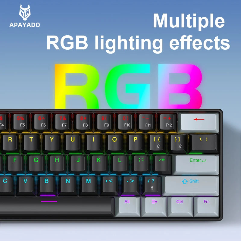 APAYADO K61 Mini Mechanical Keyboard,Wired,61 Keys,Phantom RGB, Black/White Red/Blue Mechanical Switch for Gaming,60% Portable Oasis Select