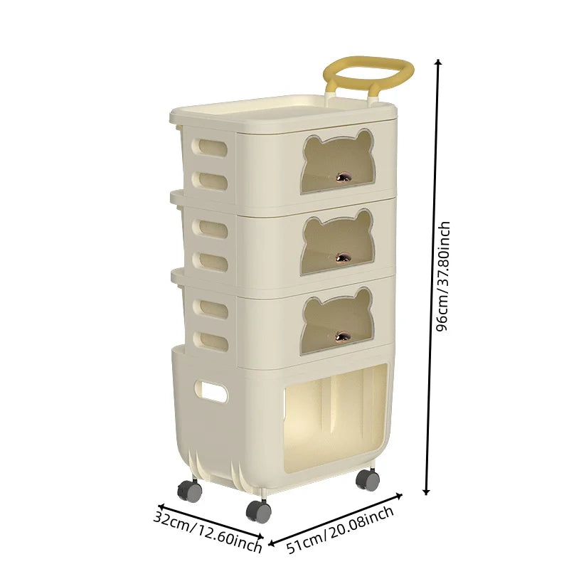 3/4-Tier Rolling Storage Organizer Large Capacity Sealed Drawers Space-Saving Dust-Proof for Snacks/Toys Oasis Select Cream-4 Layers