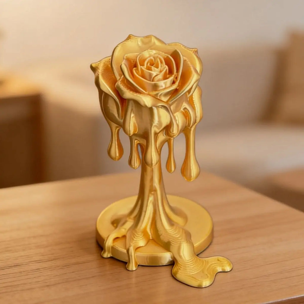 Melting Dripping Rose Figurines Liquid Drop Flower Statue Ornaments for Home Table Shelf Decoration Romantic Wedding Lover Gifts Oasis Select Rose Gold 9.8x7.8x6cm