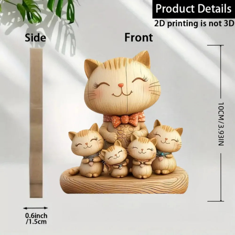 2D Flat Cat Wooden Kitten Dog Couple Sculpture Rabbit Enthusiast Gift Light and Dark Wood Grain Desktop Home Decoration New Oasis Select L