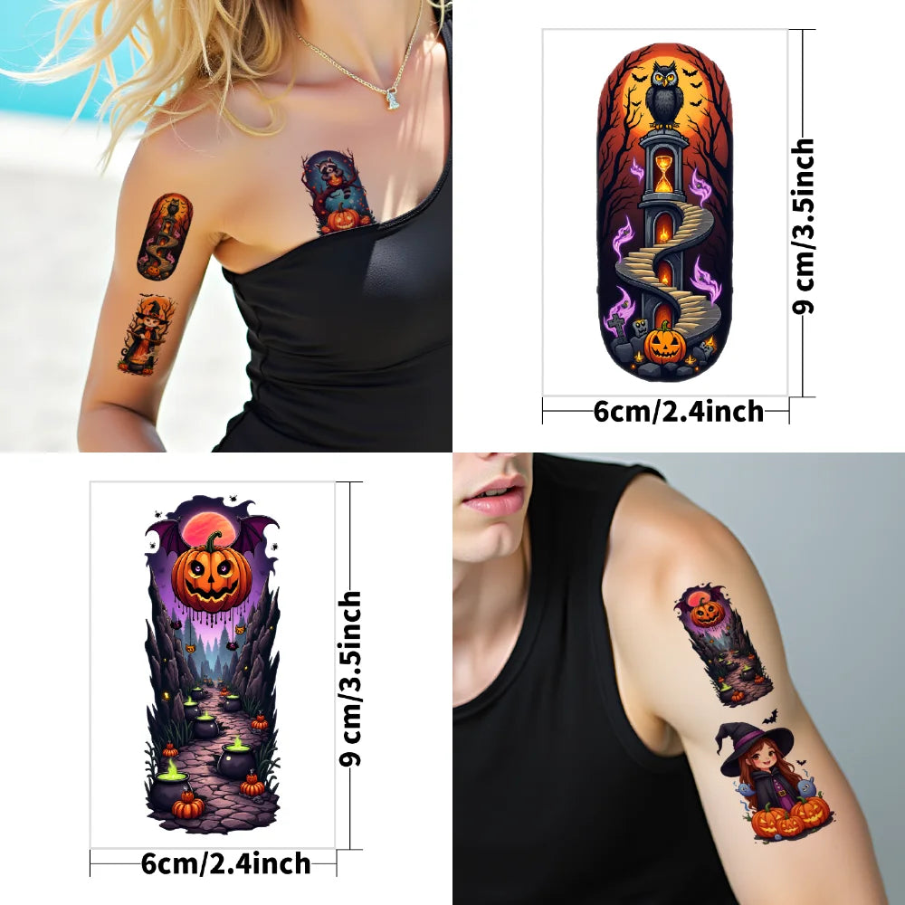 9-Piece Waterproof Temporary Tattoo Stickers – Ghost & Witch
