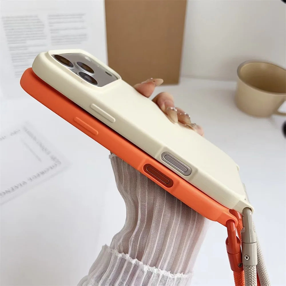 Solid Color Phone Case With Hanging Rope Can Be Slung Diagonally For Iphone 17Promax 17Air 16 Promax 15 14 13 17 Pro Shockproof Oasis Select