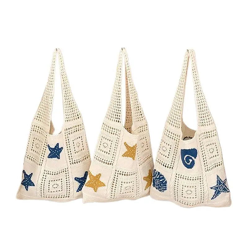 White Apricot Shell Woven Tote Bag – Women's Beach Purse