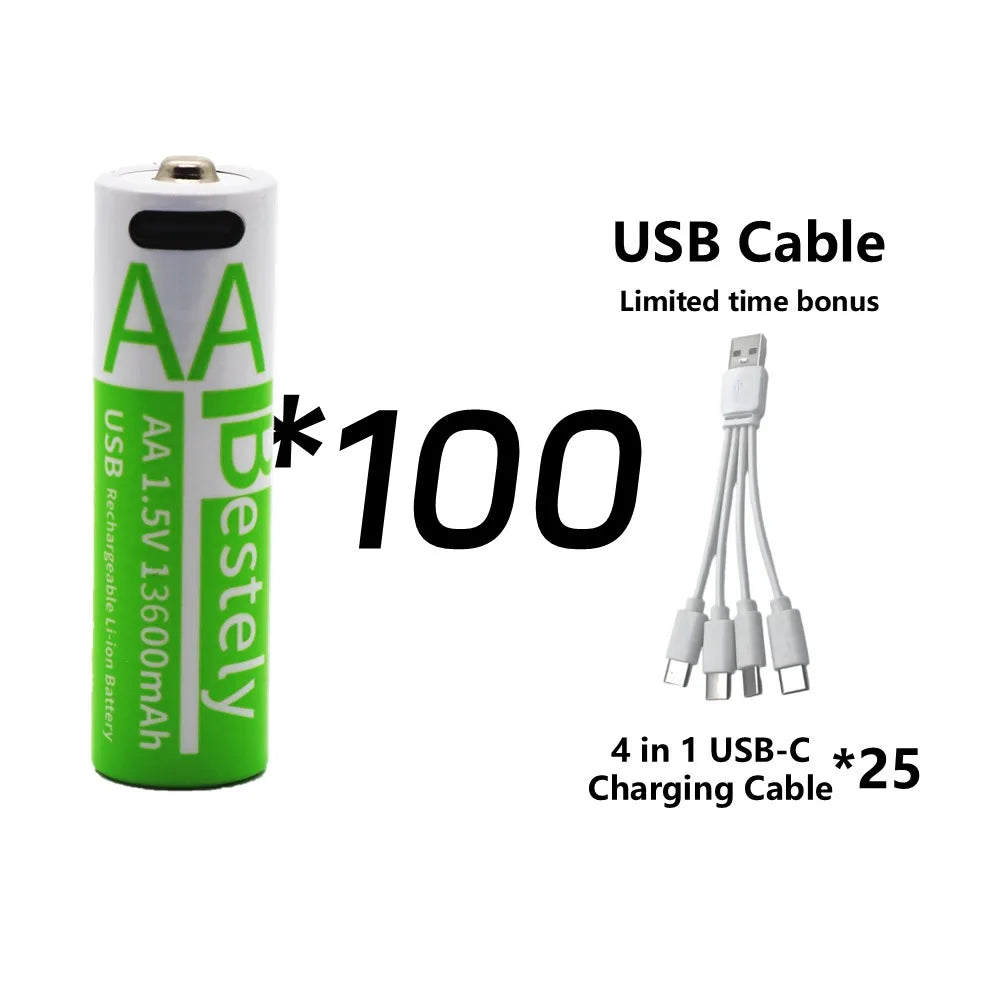 Rscrola 13600mAh AA Rechargeable Batteries USB-C Charging