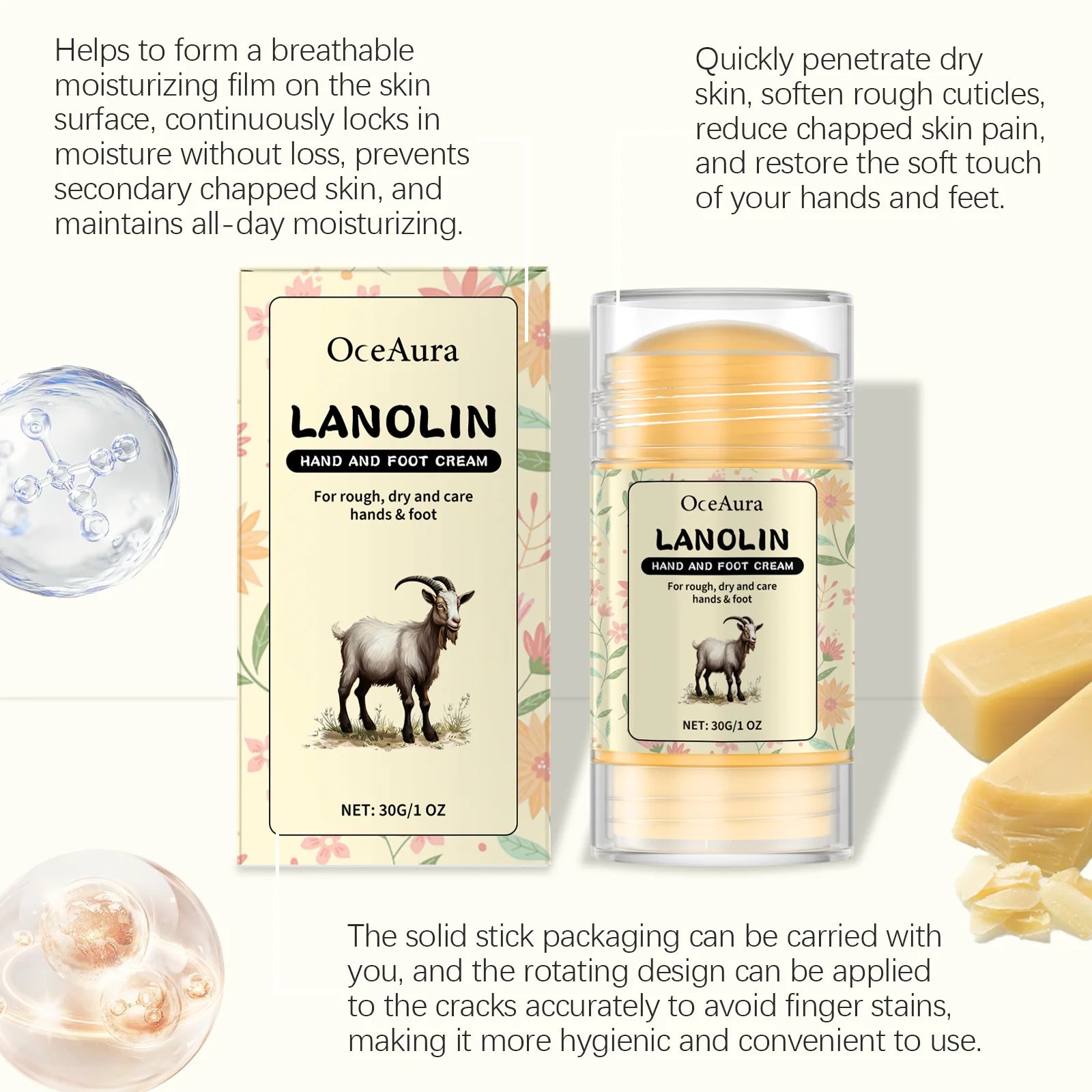 Lanolin Hand Foot Stick For Dry Cracked Rough Skin Gentle Moisturizing Nourishing Anti Crack Preventing Your Feet From Cracking Oasis Select