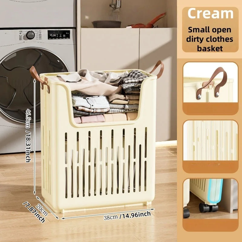 Foldable Open-Top Dirty Clothes Basket, Collapsible Wheeled Laundry Hamper, Space-Saving Organizer for Bedroom/Bathroom Oasis Select Cream Small