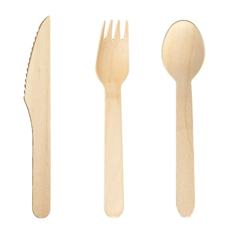 150Pcs Disposable Wooden Spoon Fork Knife Cutlery Set Wedding Birthday Party Tableware Decoration Supplies Dessert Cake Scoop Oasis Select