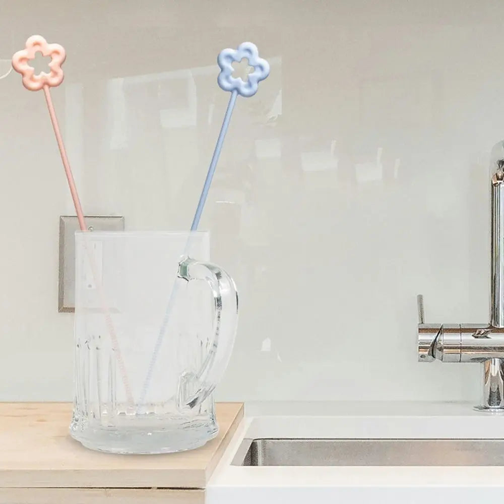 Reusable Straw Cleaning Brush Cleaning Tool Kitchen Gadgets Bottle Cups Cover Brush Long Straw Brush Flower Style Oasis Select