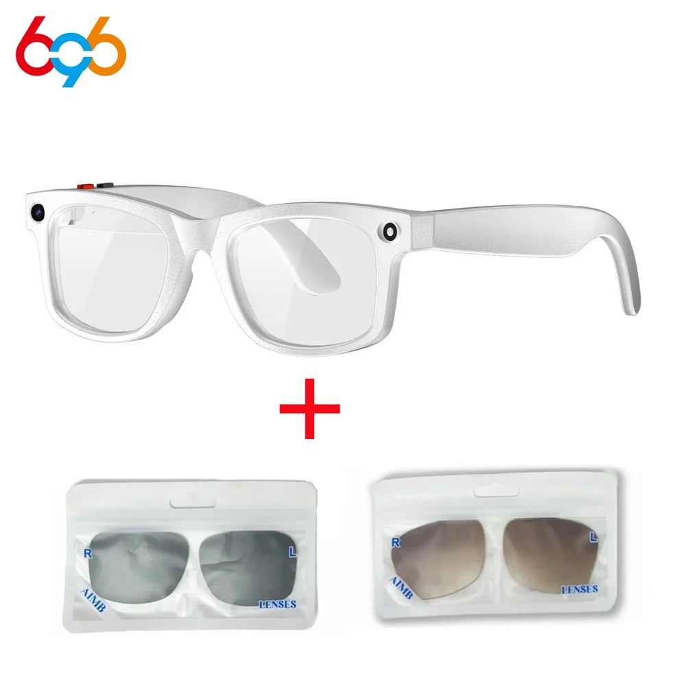 696 Smart AI Photo Glasses 500W Pixels Camera Take A Photo Video Recording Dialogue Translation Blue Tooth Call Smart Sunglasses Oasis Select WH