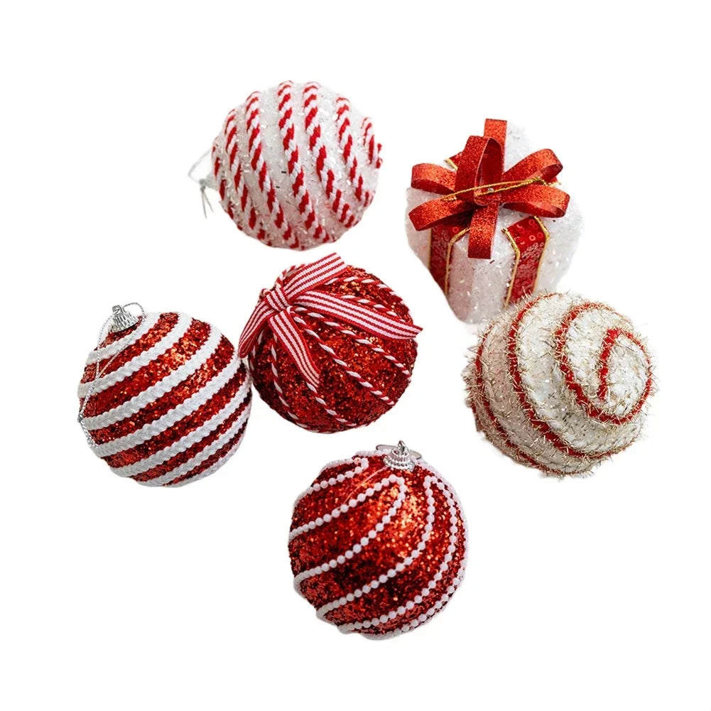 6 foam ball ornaments for Christmas tree decoration red white colors holiday party lightweight with hanging rope 8 cm Oasis Select