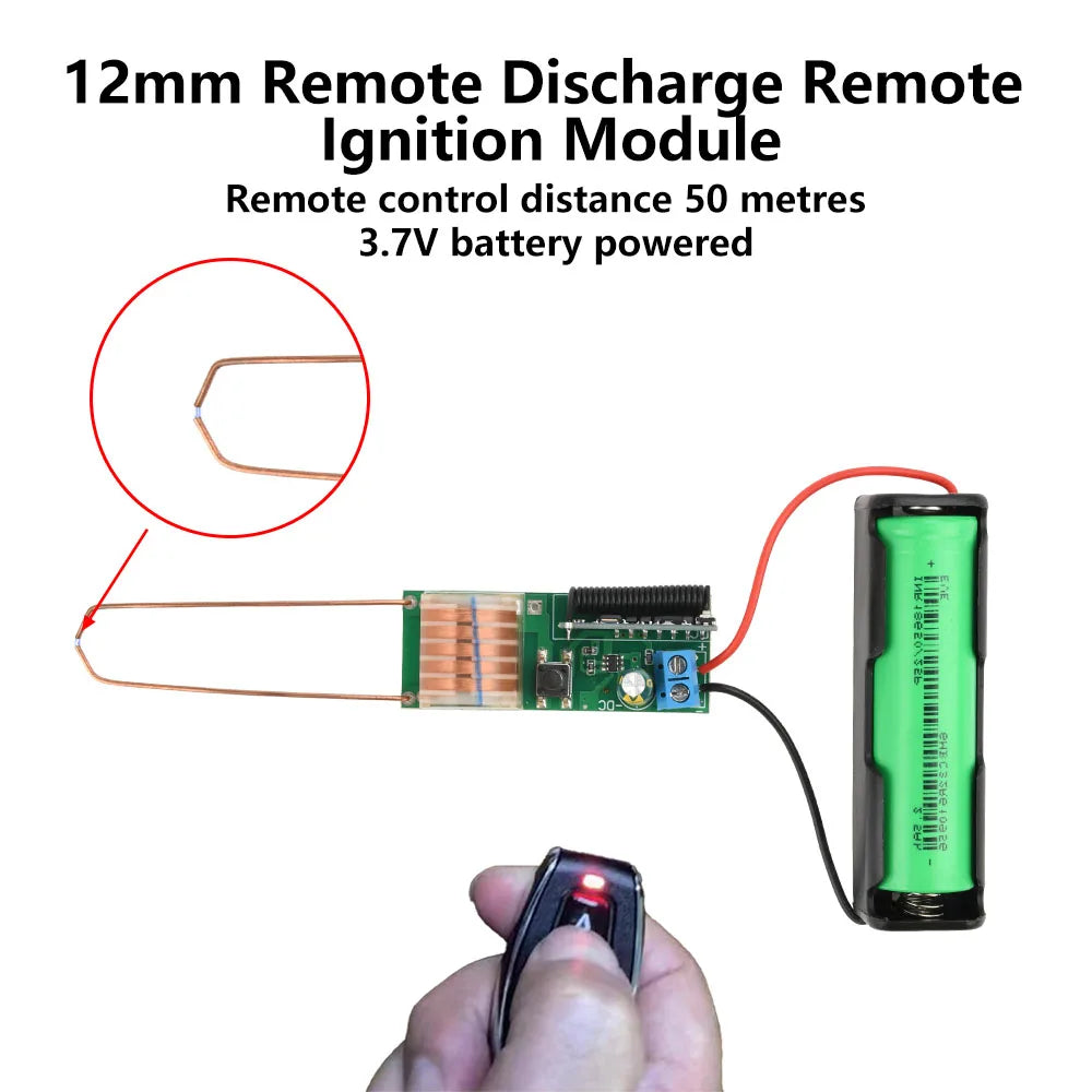 High Voltage Module DC 3.7V Remote Ignition Module Arc Igniter Booster Coil 12mm Discharge 50m With Battery High Voltage Igniter Oasis Select Default Title