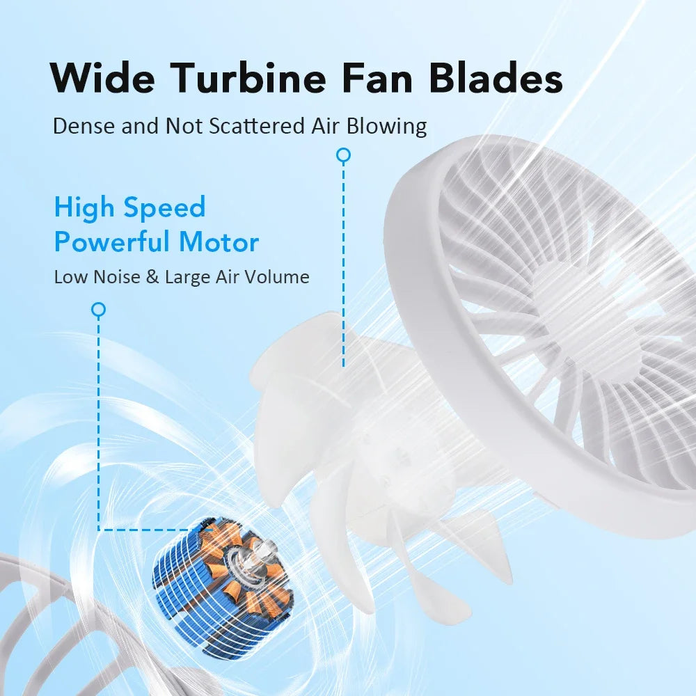 Clip-On Mist Fan USB Rechargeable 4-Speed LED | Desk Humidifier
