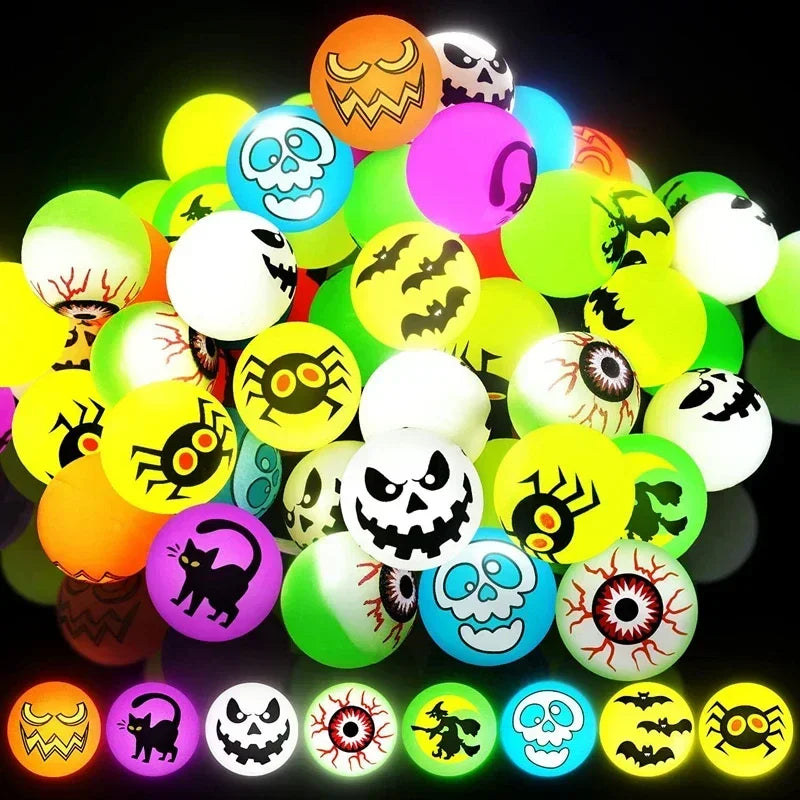 10Pcs Halloween Luminous Bouncy Ball Pumpkin Witch Rubber Ball Toys for Kids Birthday Party Favos Halloween Party Decoration Oasis Select Random 10pcs