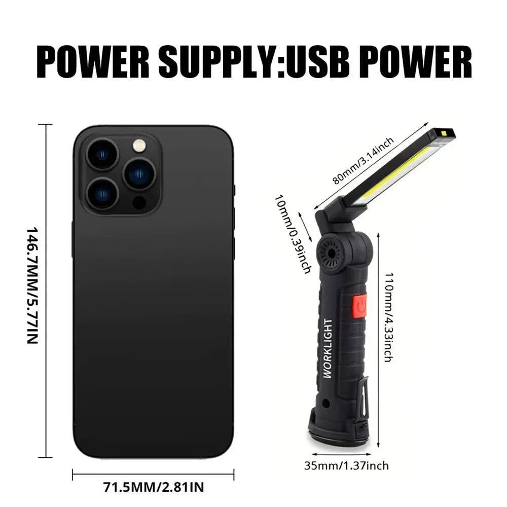 USB Flashlight Rechargeable,Torch Tool Gifts for Men, LED Work Light with Magnetic Base 5 Modes For Home Outdoor Camping Oasis Select