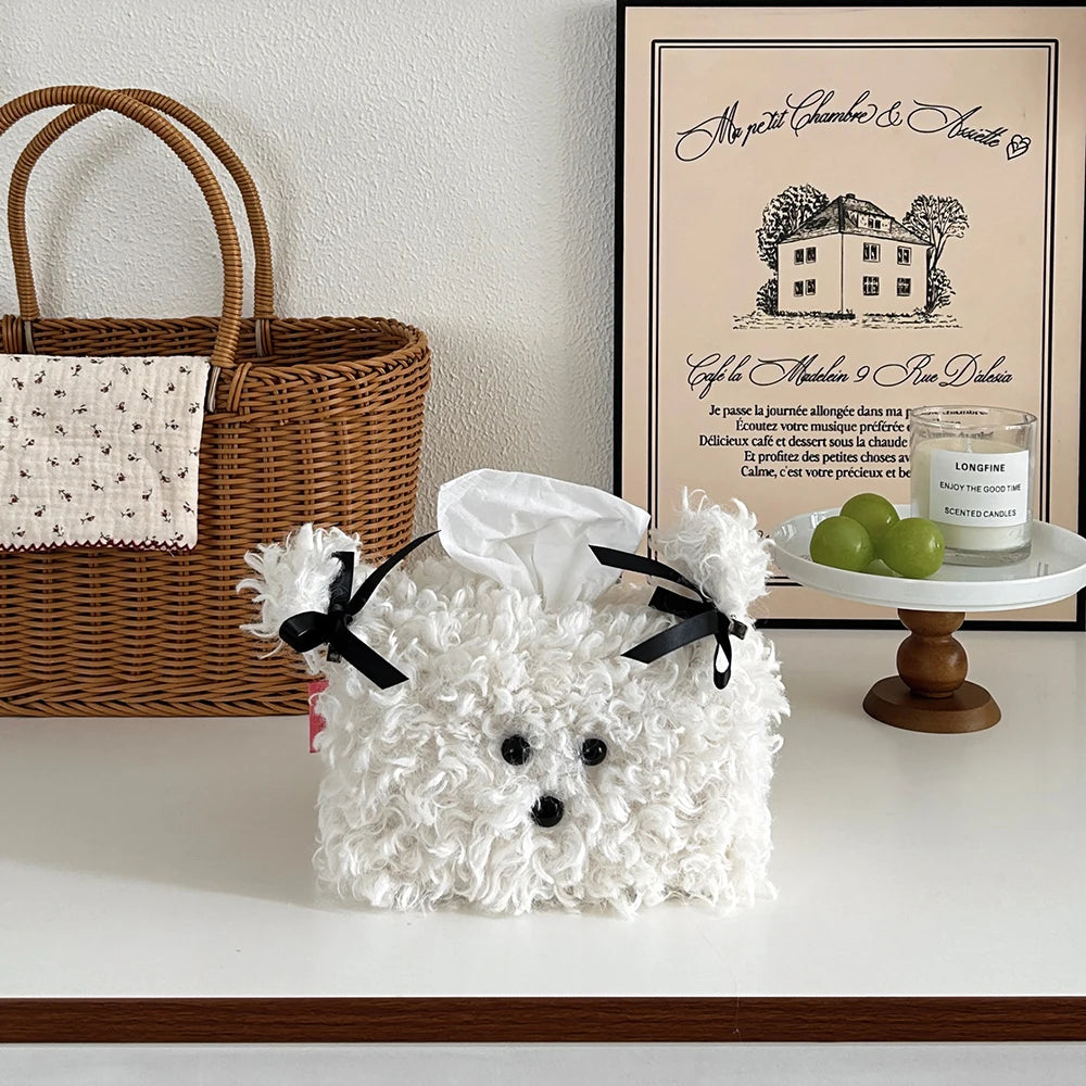 Cute Plush Dog Tissue Box Cover | Puppy Home Desk Decor