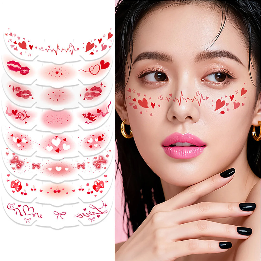 8pcs Heart-patterned glitter Freckles Makeup Patches Fake Freckles Temporary Tattoo Stickers Face Makeup Oasis Select