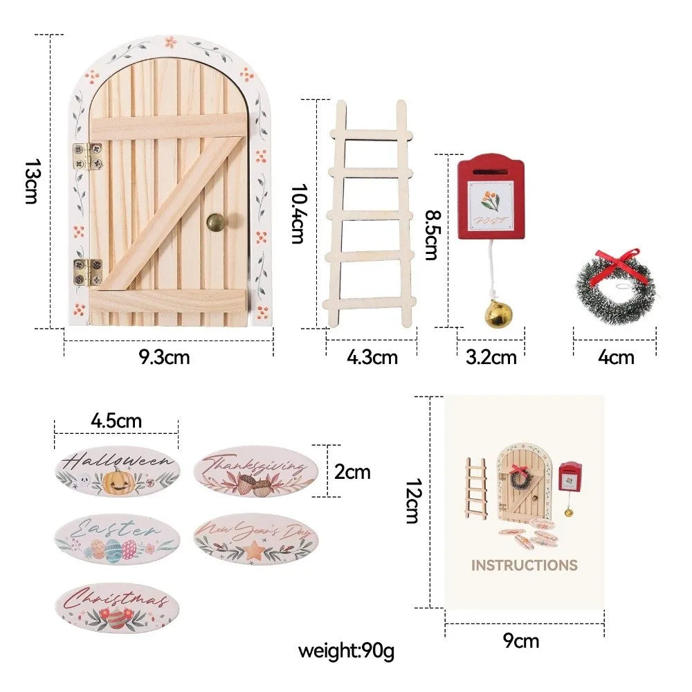 Cute Mini Fairy Elf Door Cartoon Christmas Room Decoration Wooden Elf Door Baby Gifts Dollhouse Cartoon Elf Door Oasis Select