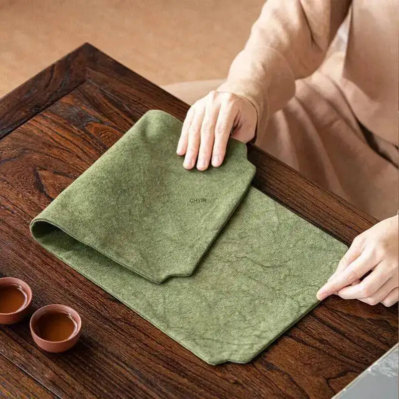 Chinese Tie-dye Canvas Dry Tea Mat Zen Tea Table Mat Double-sided Waterproof Anti-dirt Tea Ceremony Accessories Oasis Select Tea Mat - Gray Blue
