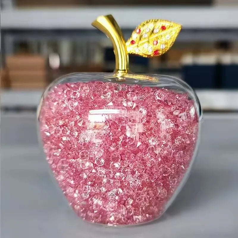 Colorful Crystal Craft Apple Statue Glitter Glass Crystal Home Decor Christmas Eve Ornaments Gift Christmas Eve Ornaments Home Oasis Select pink