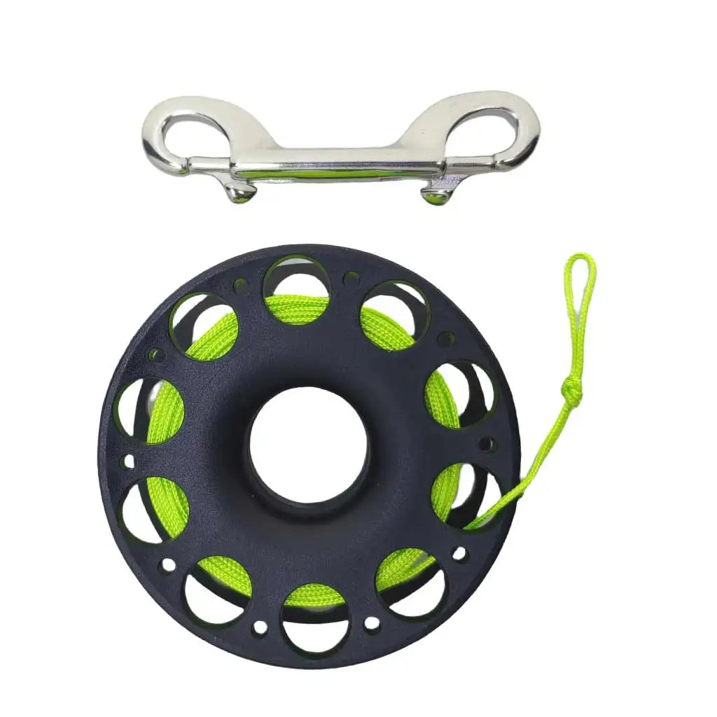 98FT/30M Scuba Diving Spool Finger Reel Snorkeling Spearfishing Cave Wreck Dive Safety Gear with Double-Ended Bolt Snap Clip Oasis Select Black Green