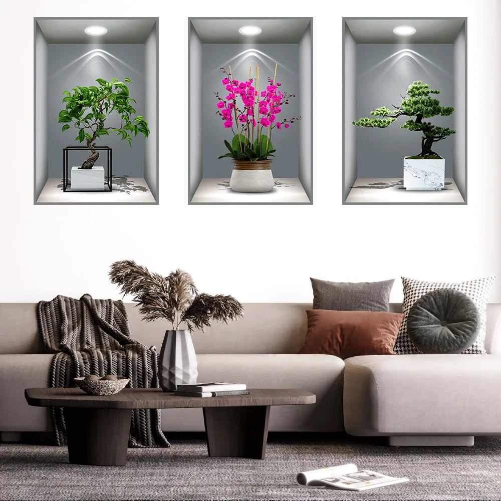 3D effect potted triptych posters hallway staircase decorative painting hotel restaurant wall plant stickers Oasis Select 14 40cm x 60cm