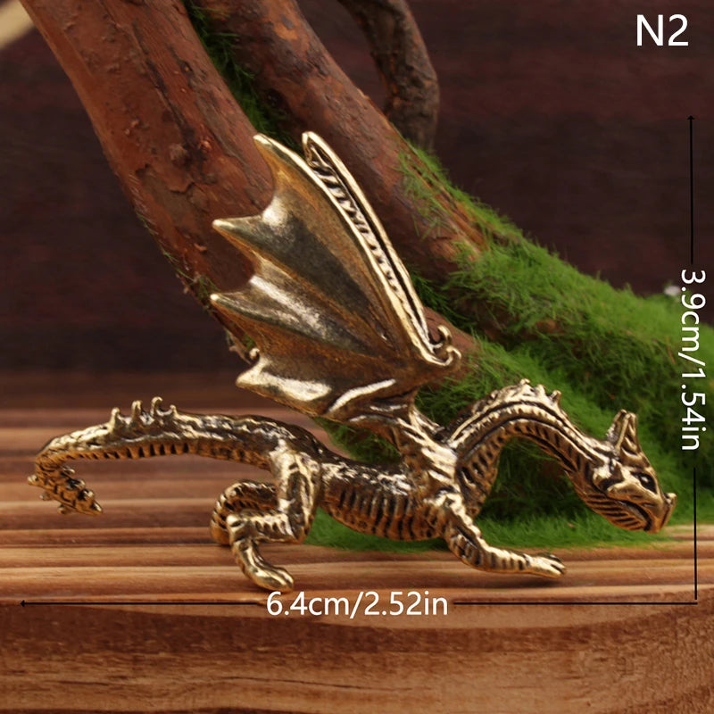 Brass Pterosaur Dragon Small Statue Desktop Ornament Chinese Mythical Beast Figurines Retro Home Feng Shui Decoration Oasis Select 2