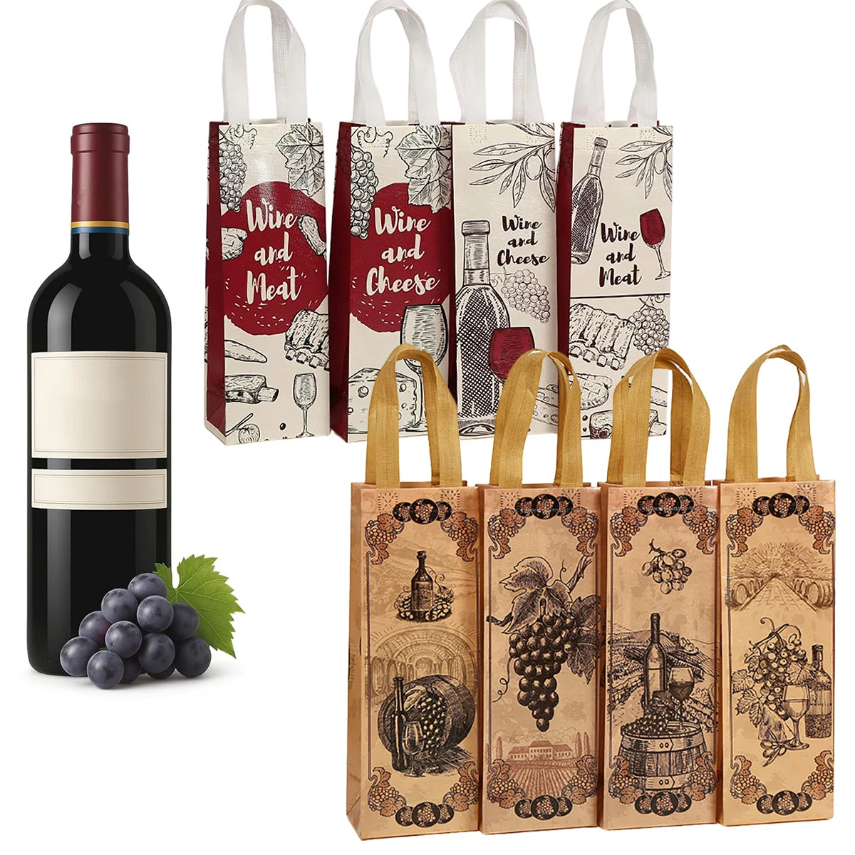 6/12/24 PCS Elegant Wine Gift Bags – Printed Non-Woven Totes with Handles for Wine Champagne Liquor Bottle Carrier for Parties Oasis Select