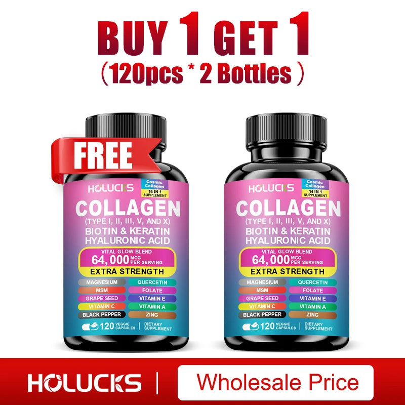 High Strength Collagen Complex, with Biotin, Hyaluronic Acid, Antioxidant, for Firm Skin, Strong Joints, Bone, Hair and Nails Oasis Select 2 Bottles-120pcs