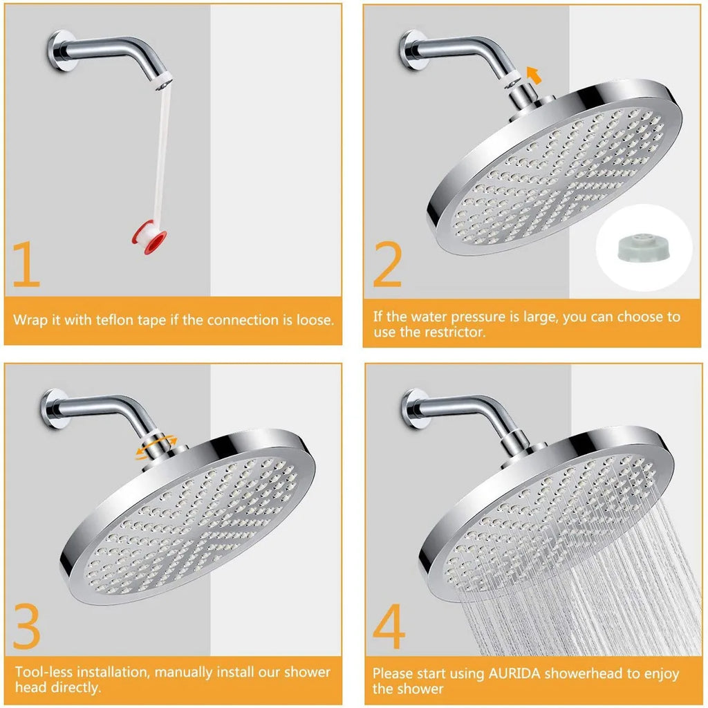 6-Inch Round Electroplated Shower Head Set with Extension Rod