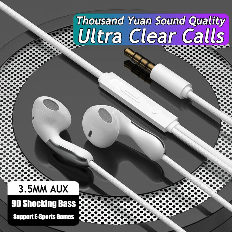 Wired Earphone 3.5mm AUX/Type C HiFi Surround Heavy Bass With MIC In-Ear Game Music Headsets For Samsung Huawei Xiaomi iPad PC Oasis Select 3.5MM AUX White