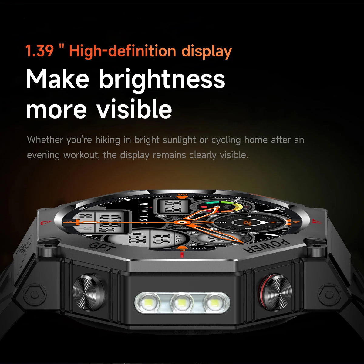 1.39" Men Women Outdoor Compass Smartwatch Sport GPS Smart Watch Flashlight 3ATM Waterproof GPT Bracelet Blue Tooth Call Health Oasis Select