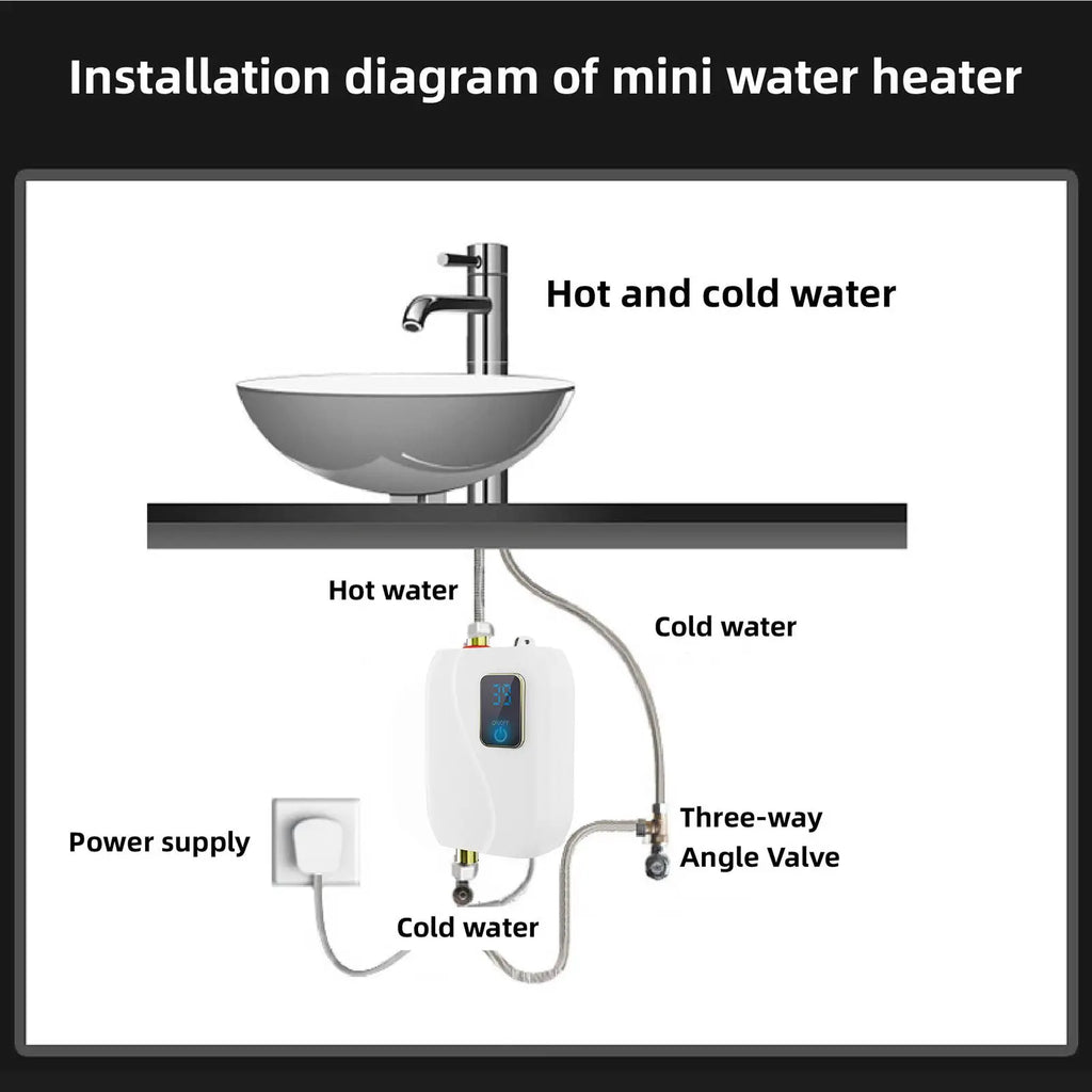 Instant Water Heater 220V 3500W Mini Electric Tankless Hot Water Heater Bathroom Kitchen Washing with LCD Display for Shower Oasis Select