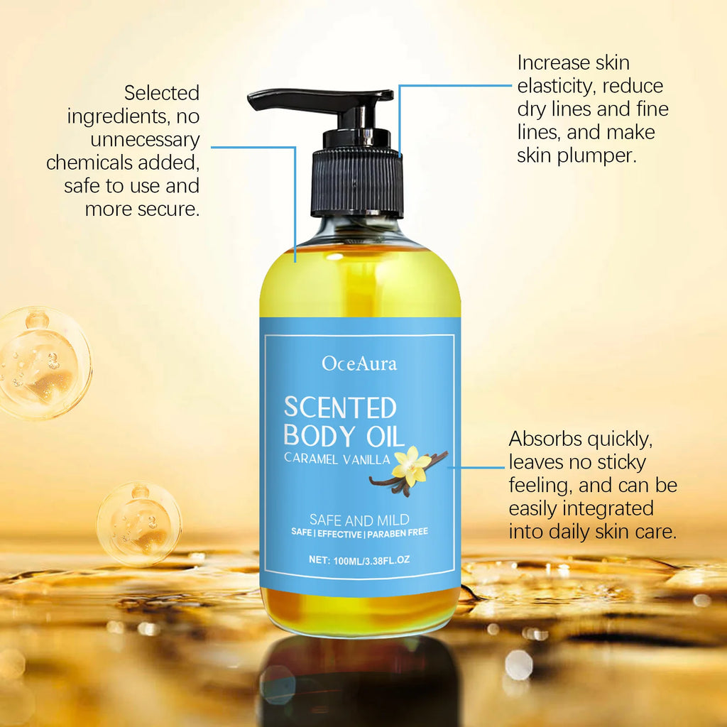 OceAura Caramel Vanilla Body Oil – Deep Moisturizing Skin Oil Body Massage Oil Oasis Select