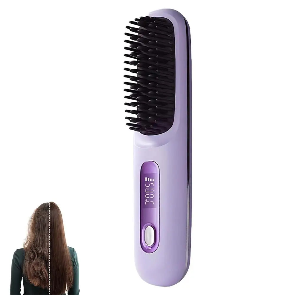 Cordless Hair Straightening Brush – Negative Ion USB Rechargeable Hair Straightening Brush Oasis Select Purple