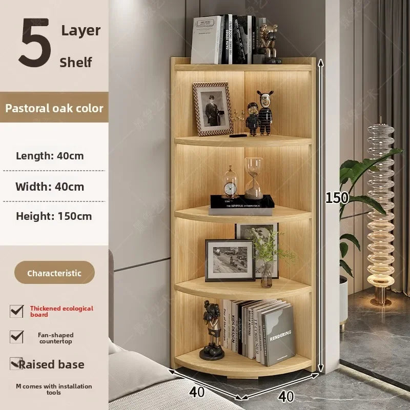 Multi-functional Household Goods Corner Cabinet Multi-layer Floor Storage Display Cabinet Fan Shelf Small Solid Wood Bookshelf Oasis Select 5-TYXM-40x150
